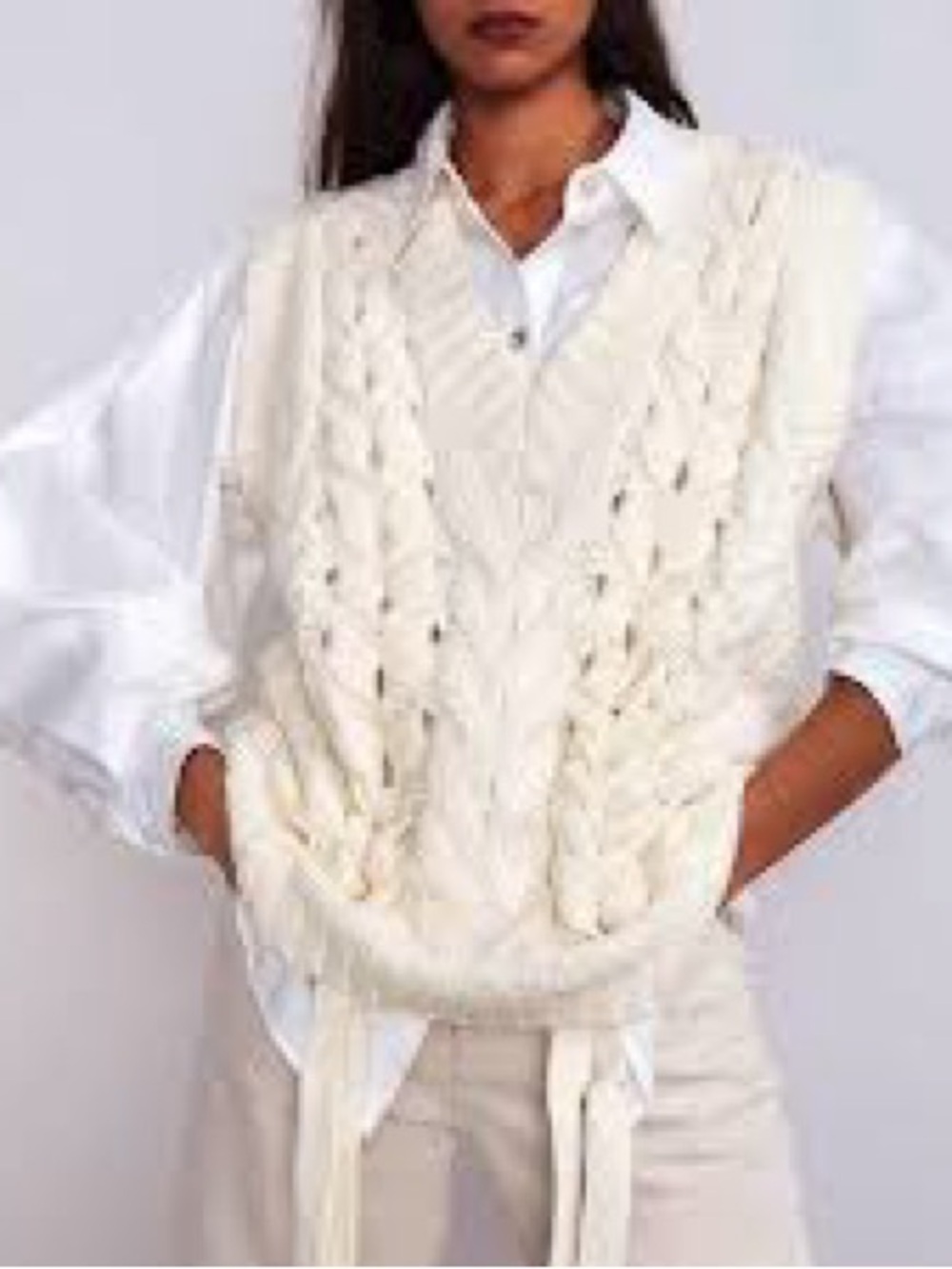 Zara Cream Cable Knit Sleeveless Sweater Vest,
